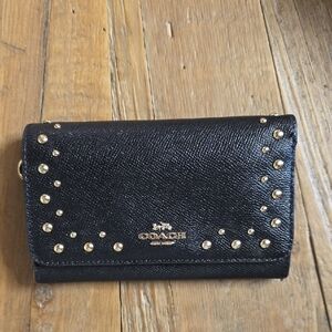 Coach Black Border Stud Flap Wallet with Gold Accents EXCELLENT condition